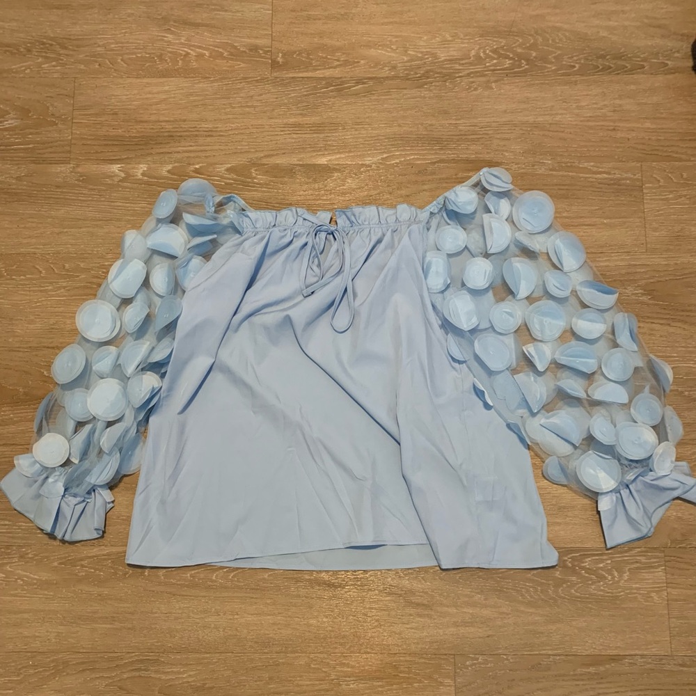 Chicme Light Blue Blouse with Sheer Sleeves Size XL